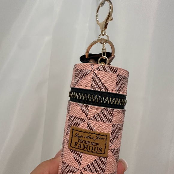 Purse, charm key ring NWOT pink /brown  logo fashionable great gift - Picture 5 of 6